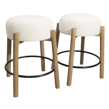 Natalia Boucle Fabric Counter Stool Set of 2 In Ivory