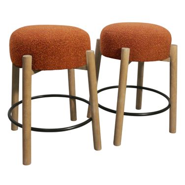 Natalia Boucle Fabric Counter Stool Set of 2 In Rust