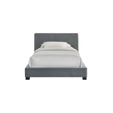 Natalie Twin Upholstered Bed with Velvet In Grey and Espresso