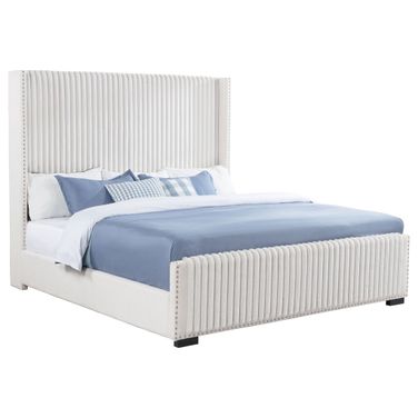 Natasha 65 Inch Upholstered Eastern King Wingback Bed In Cream
