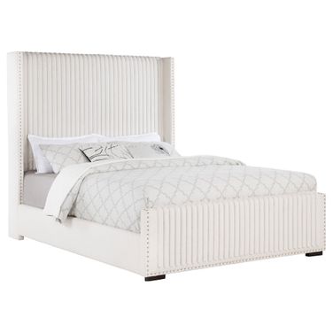 Natasha 65 Inch Upholstered Queen Wingback Bed In Cream