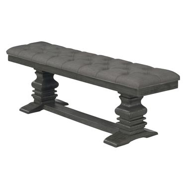 Natasha Dining Bench Withtufted Seats In Dark Gray Linen Fabric and Dark Gray Wood