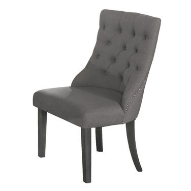 Natasha Dining Chair with Tufted Seats In Dark Gray Linen Fabric