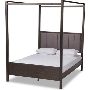 Natasha Modern and Contemporary Grey Fabric Upholstered and Dark Grey Oak Finished Wood King Size Platform Canopy Bed