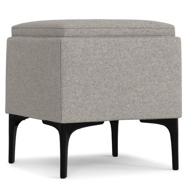 Natasha Polyester Linen Storage Ottoman with Tray In Cloud Grey