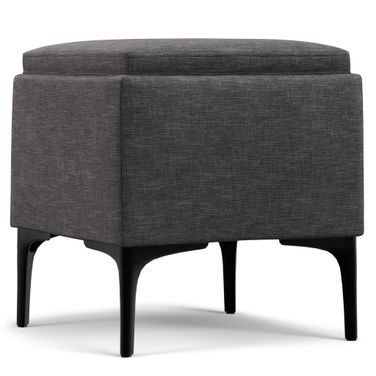 Natasha Polyester Linen Storage Ottoman with Tray In Slate Grey