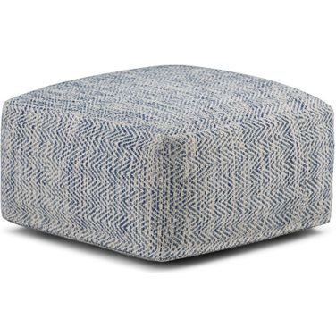 Nate 20 Inch Square Pouf In Patterned Denim Melange