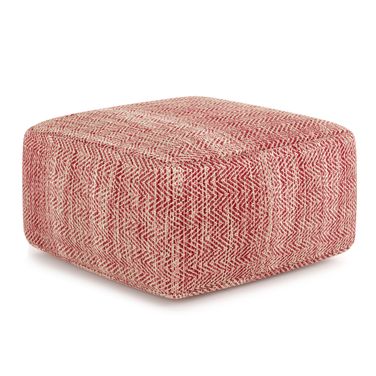 Nate 20 Inch Square Pouf In Patterned Maroon Melange