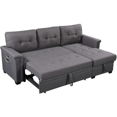 Nathan Dark Gray Reversible Sleeper Sectional Sofa With Storage Chaise, Usb Charging Ports And Pocket