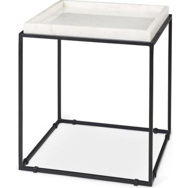 Nathan Ii Square Top White Marble And Black Metal Side Table