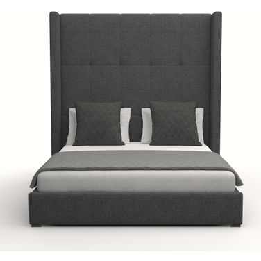Nativa Interiors Aylet Button Tufted Upholstered High 87 Inch King Charcoal Bed