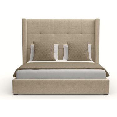 Nativa Interiors Aylet Button Tufted Upholstered Medium 67 Inch California King Flax Bed