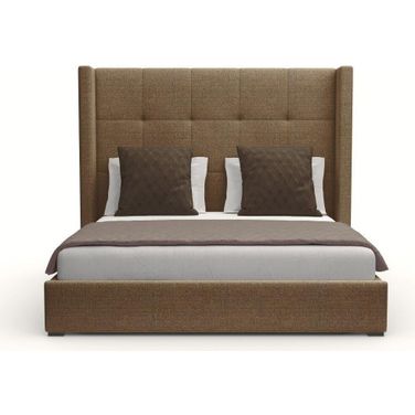 Nativa Interiors Aylet Button Tufted Upholstered Medium 67 Inch King Brown Bed