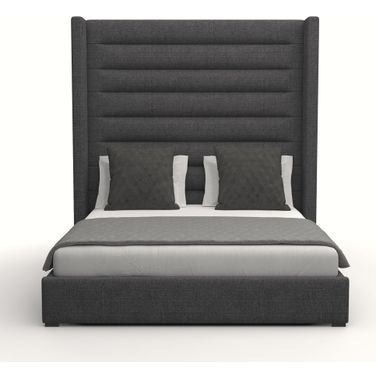 Nativa Interiors Aylet Horizontal Channel Tufted Upholstered High 87 Inch King Charcoal Bed