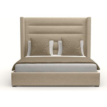 Nativa Interiors Aylet Horizontal Channel Tufted Upholstered Medium 67 Inch California King Flax Bed