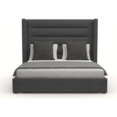 Nativa Interiors Aylet Horizontal Channel Tufted Upholstered Medium 67 Inch King Charcoal Bed