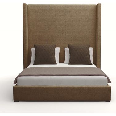 Nativa Interiors Aylet Plain Upholstered High 87 Inch King Brown Bed