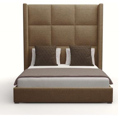 Nativa Interiors Aylet Square Tufted Upholstered High 87 Inch King Brown Bed