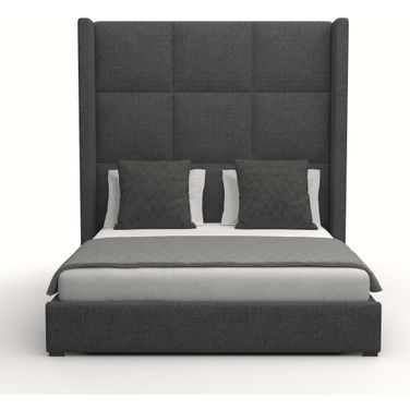 Nativa Interiors Aylet Square Tufted Upholstered High 87 Inch King Charcoal Bed