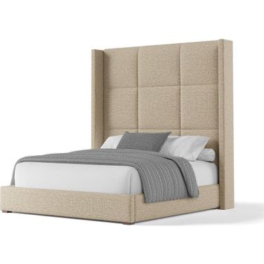 Nativa Interiors Aylet Square Tufted Upholstered High 87 Inch King Flax Bed