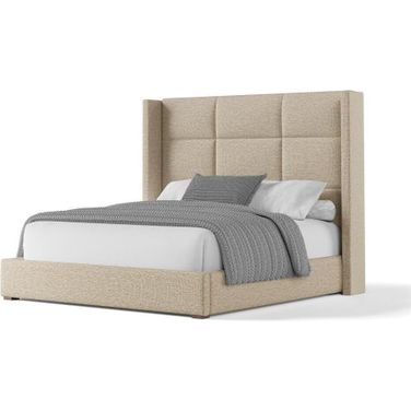 Nativa Interiors Aylet Square Tufted Upholstered Medium 67 Inch California King Flax Bed