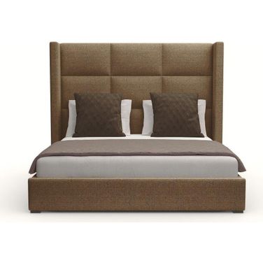 Nativa Interiors Aylet Square Tufted Upholstered Medium 67 Inch King Brown Bed