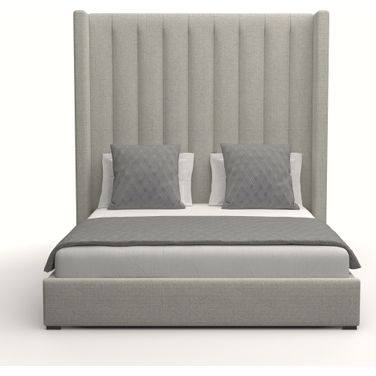 Nativa Interiors Aylet Vertical Channel Tufted Upholstered High 87 Inch King Grey Bed