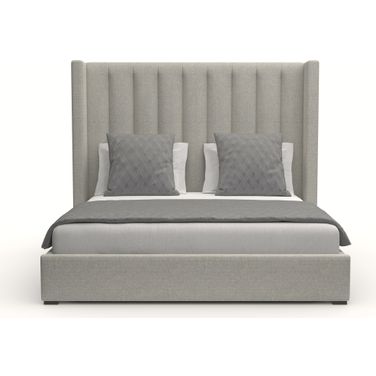 Nativa Interiors Aylet Vertical Channel Tufted Upholstered Medium 67 Inch King Grey Bed