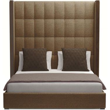 Nativa Interiors Irenne Box Tufted Upholstered High 87 Inch King Brown Bed