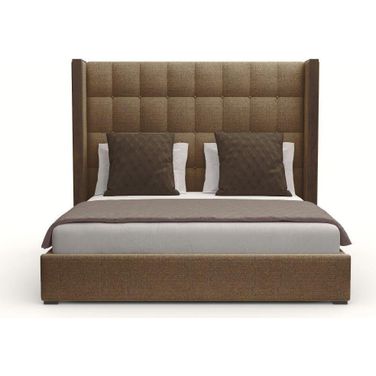 Nativa Interiors Irenne Box Tufted Upholstered Medium 67 Inch King Brown Bed