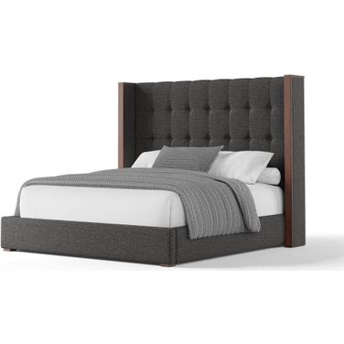 Nativa Interiors Irenne Box Tufted Upholstered Medium 67 Inch King Charcoal Bed