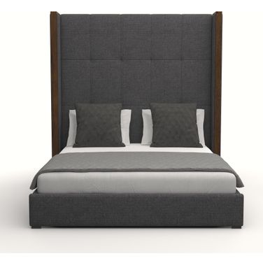 Nativa Interiors Irenne Button Tufted Upholstered High 87 Inch King Charcoal Bed