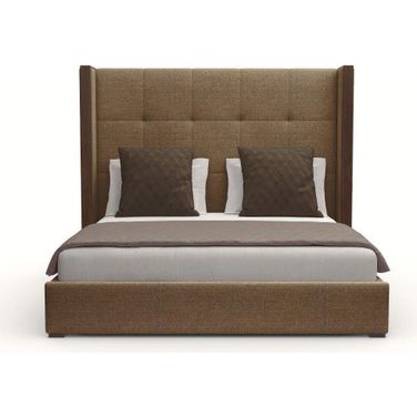 Nativa Interiors Irenne Button Tufted Upholstered Medium 67 Inch King Brown Bed