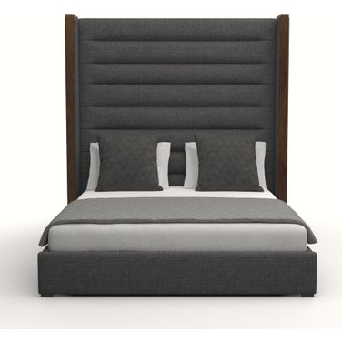 Nativa Interiors Irenne Horizontal Channel Tufted Upholstered High 87 Inch King Charcoal Bed