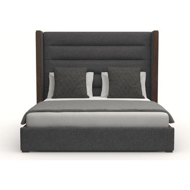 Nativa Interiors Irenne Horizontal Channel Tufted Upholstered Medium 67 Inch King Charcoal Bed