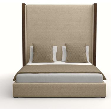 Nativa Interiors Irenne Plain Upholstered High 87 Inch King Flax Bed