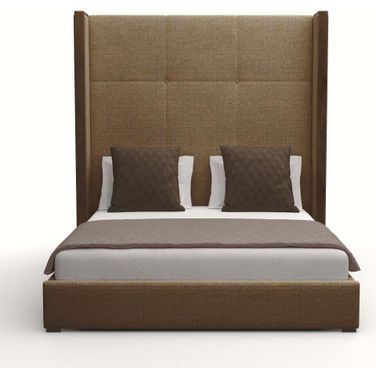 Nativa Interiors Irenne Simple Tufted Upholstered High 87 Inch King Brown Bed