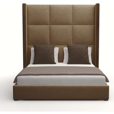 Nativa Interiors Irenne Square Tufted Upholstered High 87 Inch King Brown Bed