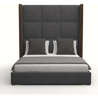 Nativa Interiors Irenne Square Tufted Upholstered High 87 Inch King Charcoal Bed