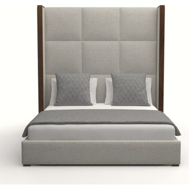 Nativa Interiors Irenne Square Tufted Upholstered High 87 Inch King Grey Bed