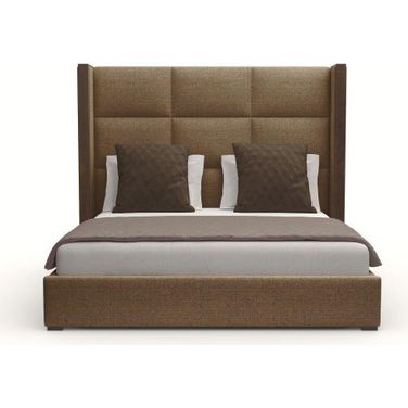 Nativa Interiors Irenne Square Tufted Upholstered Medium 67 Inch King Brown Bed
