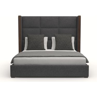 Nativa Interiors Irenne Square Tufted Upholstered Medium 67 Inch King Charcoal Bed