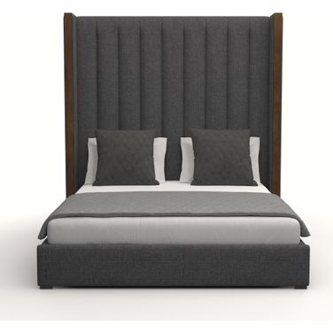 Nativa Interiors Irenne Vertical Channel Tufted Upholstered High 87 Inch King Charcoal Bed