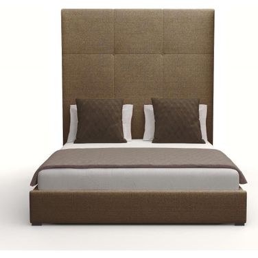 Nativa Interiors Moyra Simple Tufted Upholstered High 87 Inch King Brown Bed