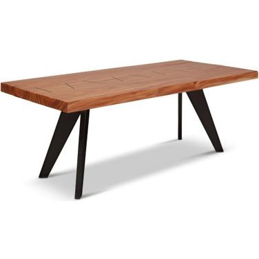 Naturals Cross Dining Table In Black Legs And Natural Chamcha Top