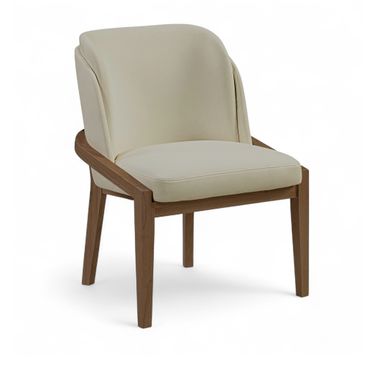 Navo Vegan Leather Upholstered Dining Chair In Beige and Stained Walnut