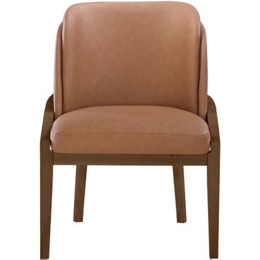 Navo Vegan Leather Upholstered Dining Chair In Cognac and Stained Walnut