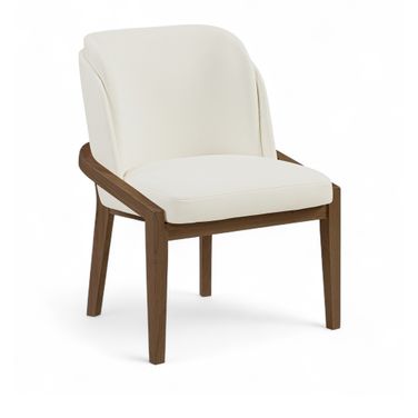 Navo Vegan Leather Upholstered Dining Chair In Cream and Stained Walnut