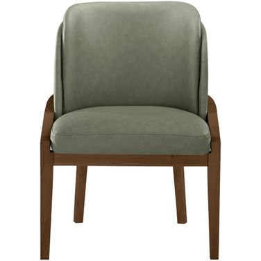 Navo Vegan Leather Upholstered Dining Chair In Green and Stained Walnut