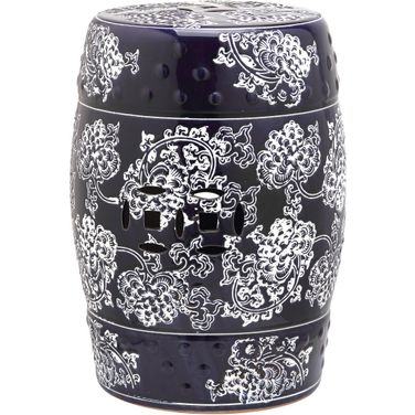 Navy and White Midnight Flower Garden Stool